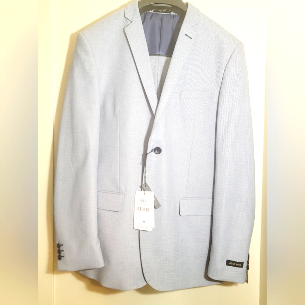 Slim Fit Stone Silver Blue Micro Textured Weave 2 Button Suit 11812
